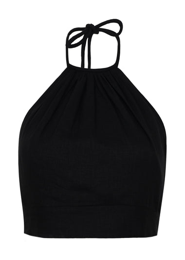 Ibiza High Neck Halter Top Black