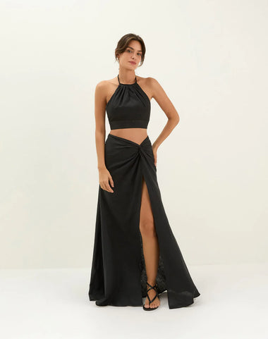 Ibiza High Neck Halter Top Black