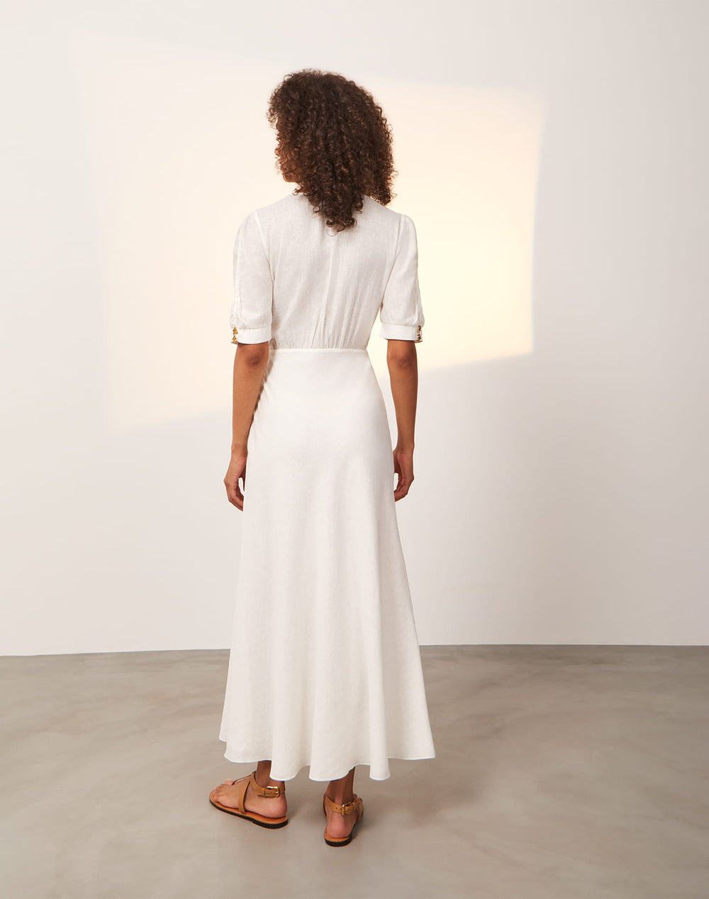 Load image into Gallery viewer, Solid Irida Detail Midi Dress Off White - Dress
