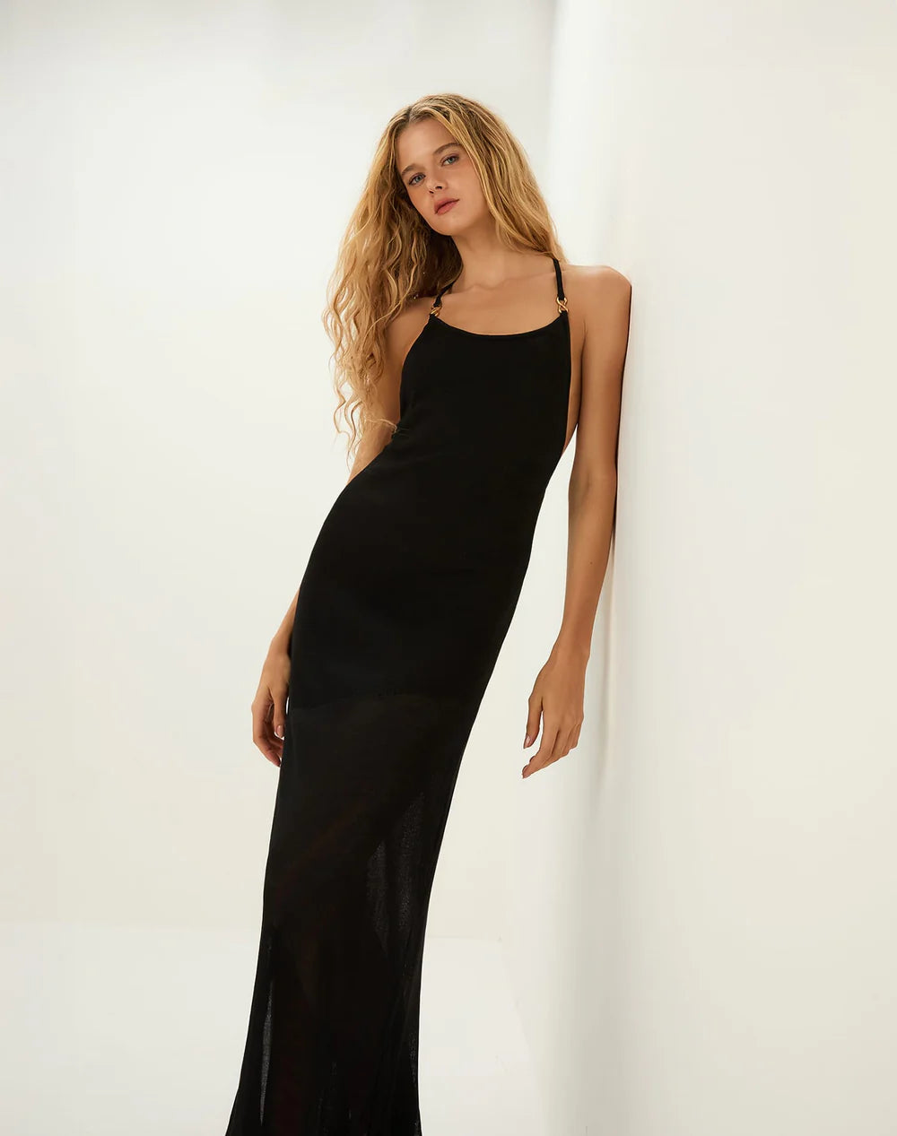 Load image into Gallery viewer, Knit Daphne Long Dress Black
