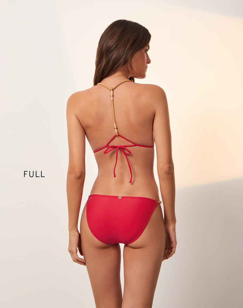 Solid Layla String Detail Full Bikini Bottom Red