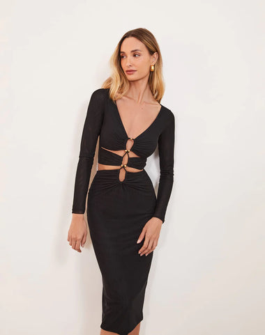 Solid Luna Midi Dress Black - Dress