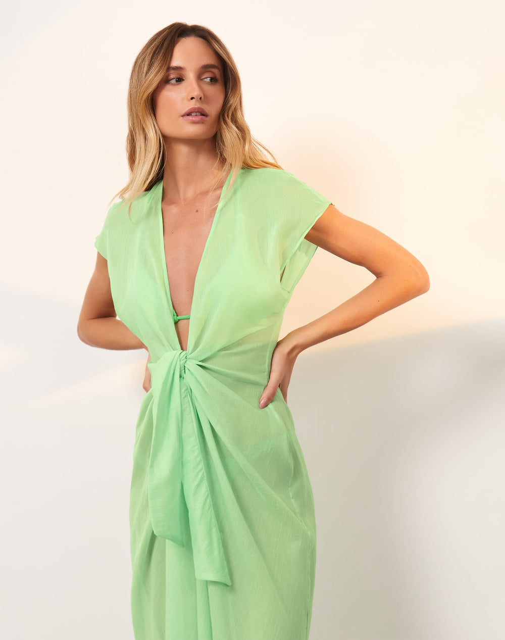 Load image into Gallery viewer, Solid Sasha Long Cover Up Light Green - Cover Up
