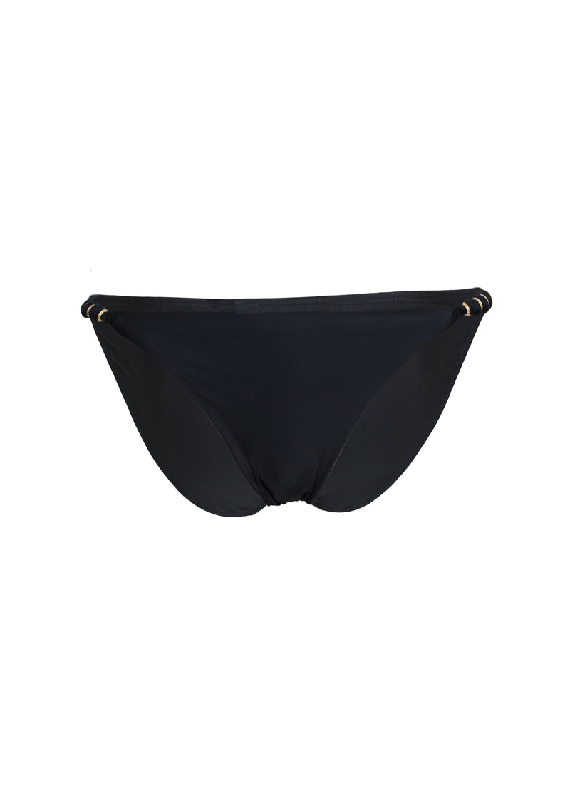 Solid Beads String Full Bikini Bottom Black