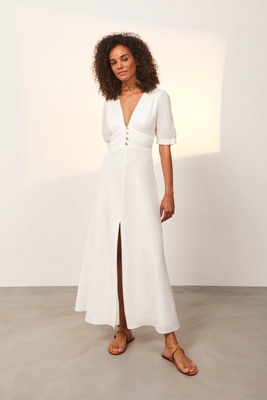 Solid Irida Detail Midi Dress Off White