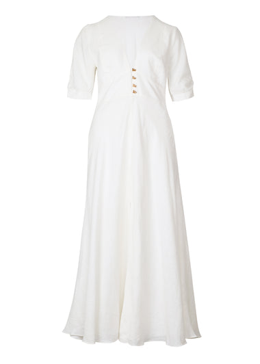 Solid Irida Detail Midi Dress Off White