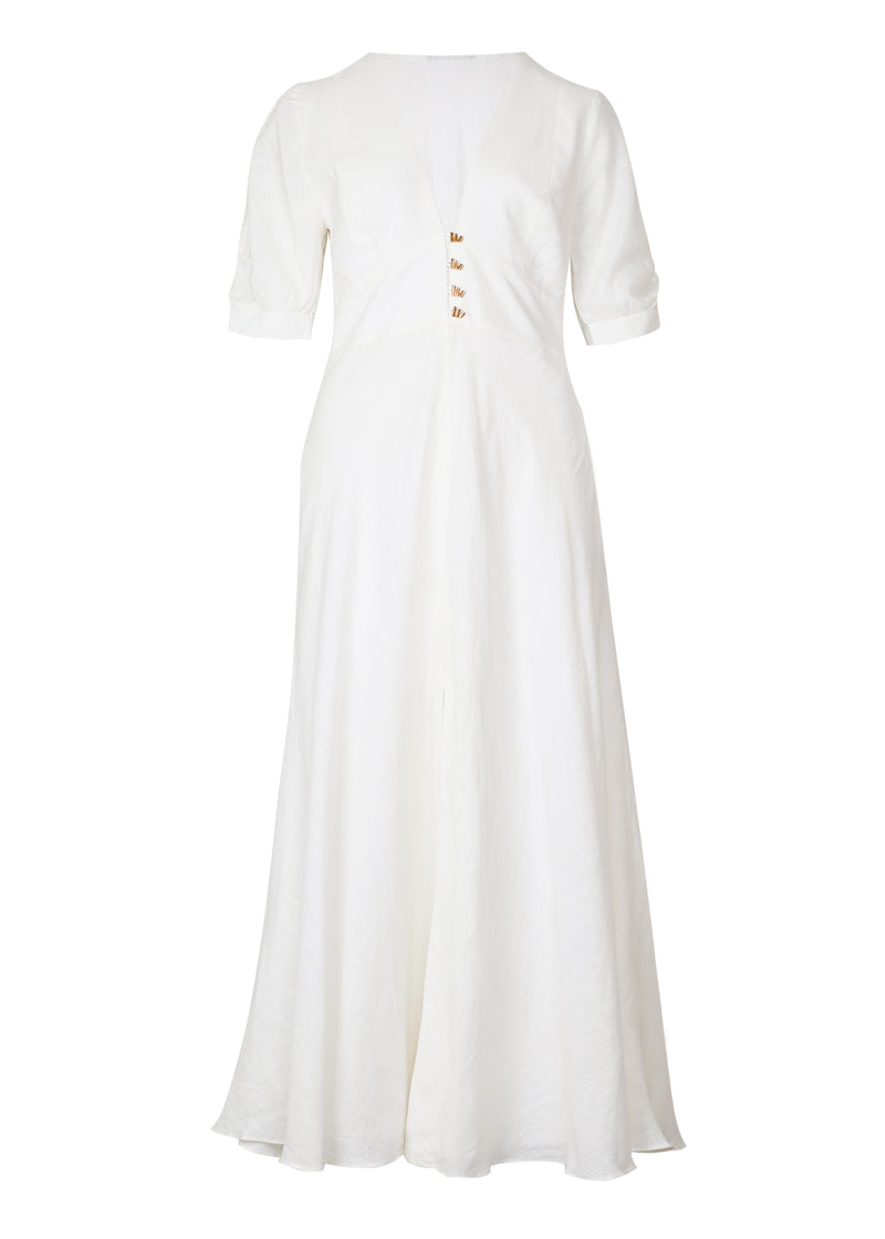 Solid Irida Detail Midi Dress Off White
