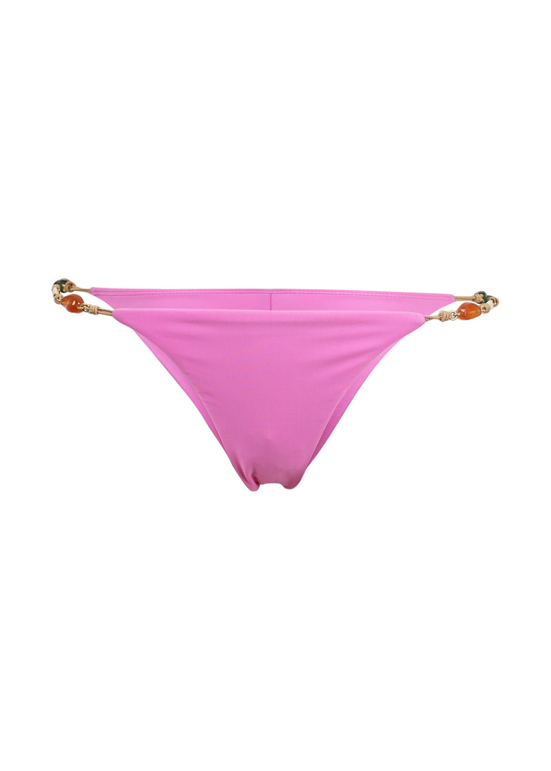 Solid Kaia String Detail Cheeky Bikini Bottom Pink
