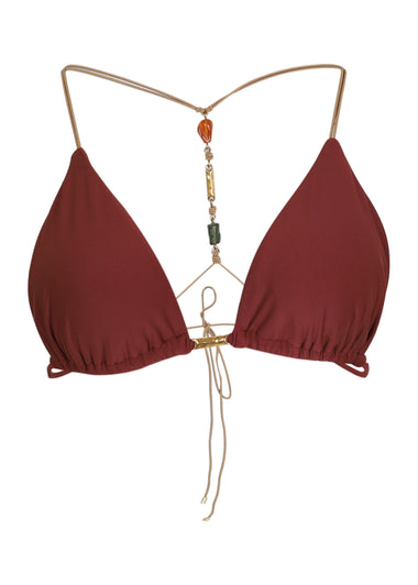 Solid Kaia T Back Bikini Top Brown