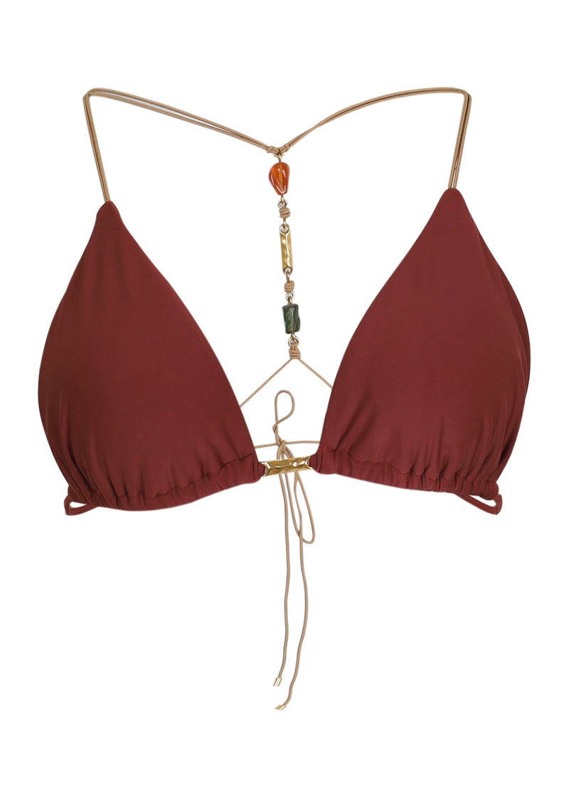 Solid Kaia T Back Bikini Top Brown