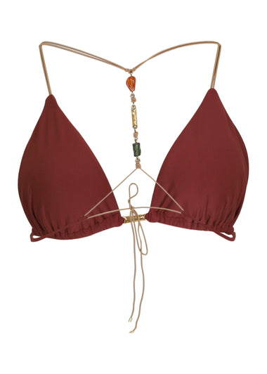 Solid Kaia T Back Bikini Top Brown