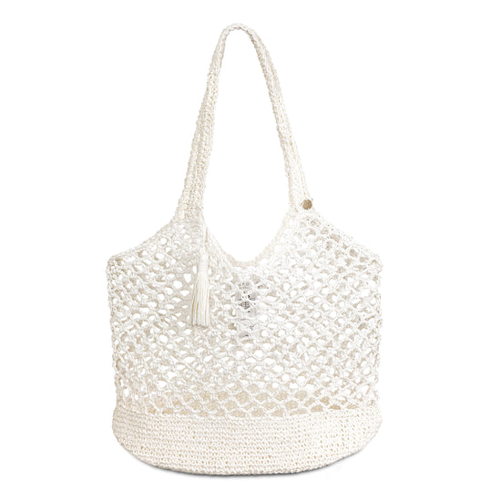 Woven Tassel Tote White
