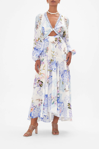 Wrap Tie Dress W/ Blouson Sleeve Paint Me Positano - Dress