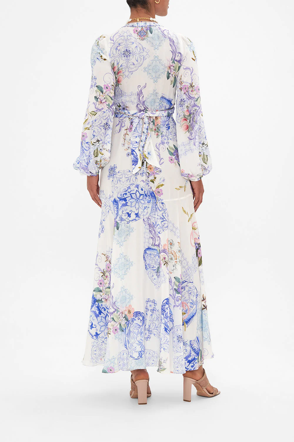 Wrap Tie Dress W/ Blouson Sleeve Paint Me Positano