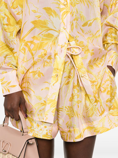 Floral Print Silk Short - Shorts