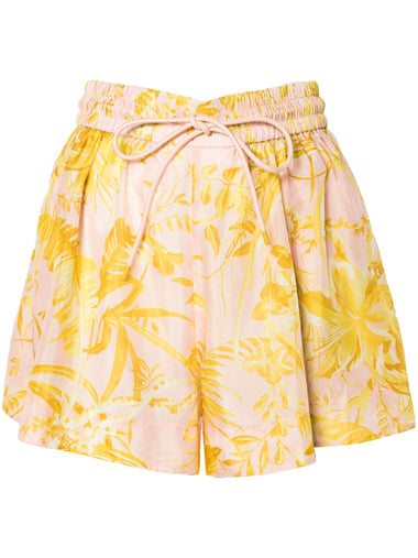 Floral Print Silk Short - Shorts