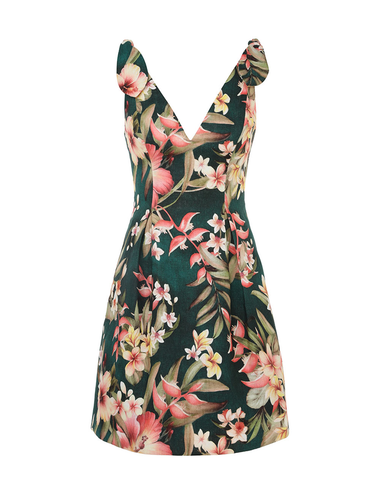 Lexi Tie Mini Dress Green Palm - Dress