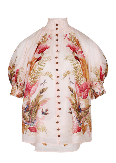 Ascension Billow Blouse Cream Palm Floral
