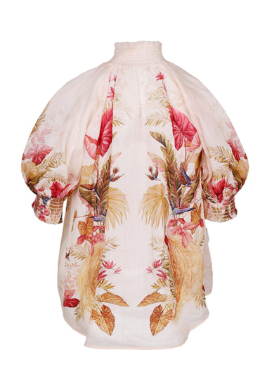 Ascension Billow Blouse Cream Palm Floral