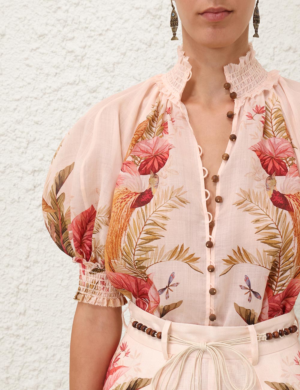 Load image into Gallery viewer, Ascension Billow Blouse Cream Palm Floral
