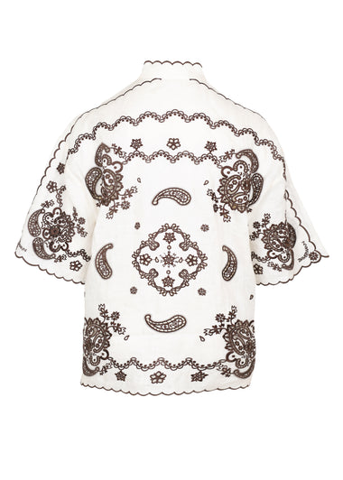 Ascension Embroidered Shirt Ivory Chocolate