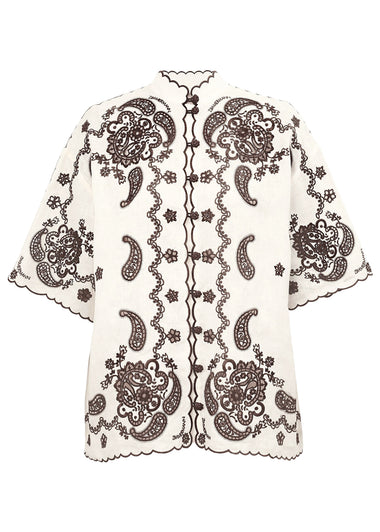Ascension Embroidered Shirt Ivory Chocolate