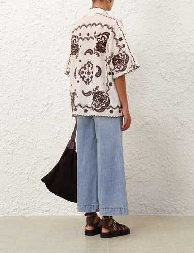 Ascension Embroidered Shirt Ivory Chocolate