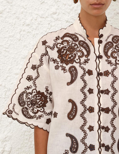 Ascension Embroidered Shirt Ivory Chocolate