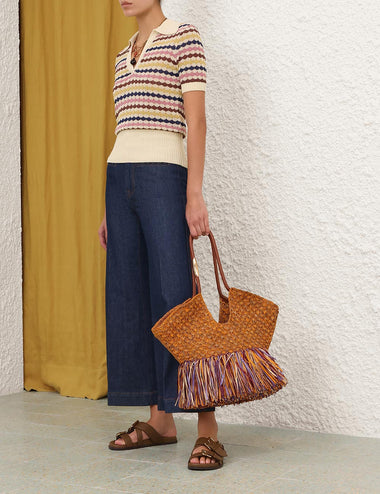 Awaken Scallop Knit Polo Multi Stripe