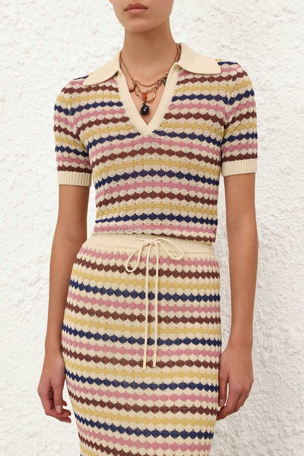 Awaken Scallop Knit Polo Multi Stripe