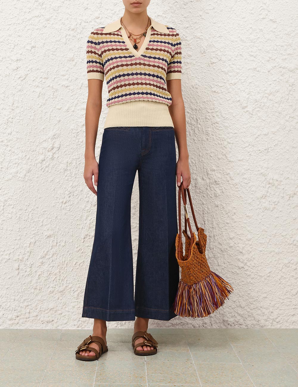Load image into Gallery viewer, Awaken Scallop Knit Polo Multi Stripe
