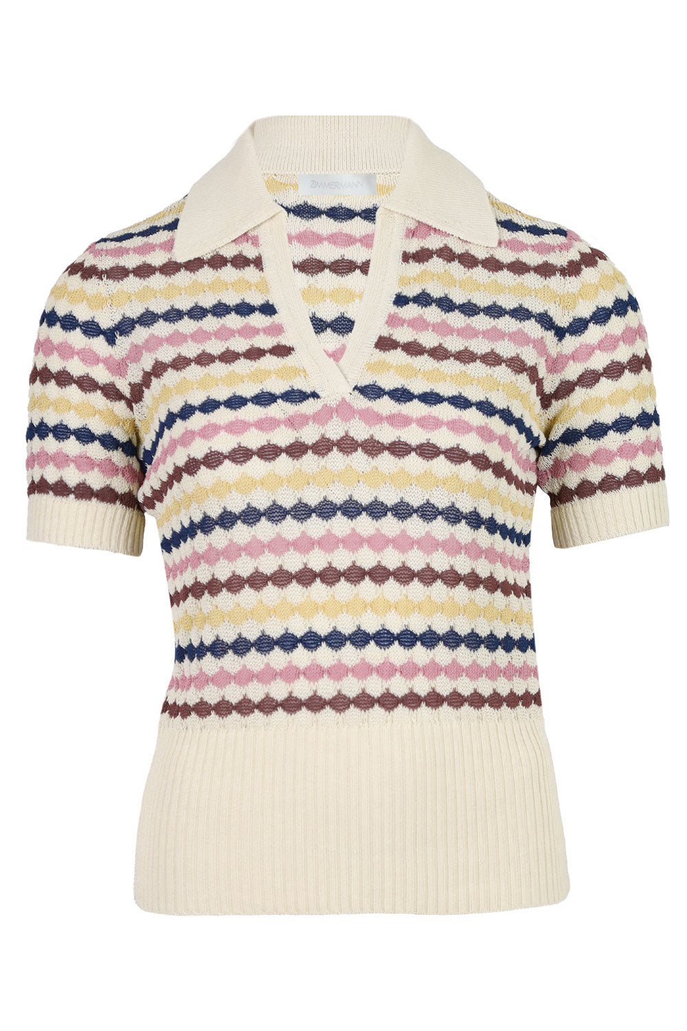 Awaken Scallop Knit Polo Multi Stripe