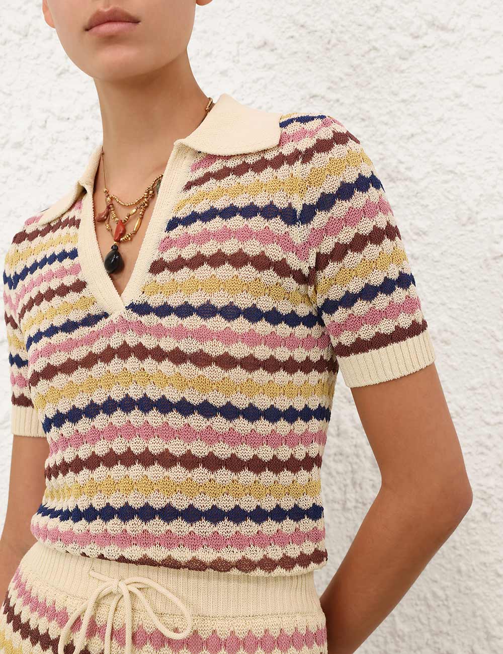 Load image into Gallery viewer, Awaken Scallop Knit Polo Multi Stripe
