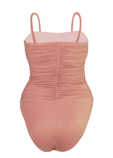 Coco Metallic Drape Bow One Piece Shell Pink