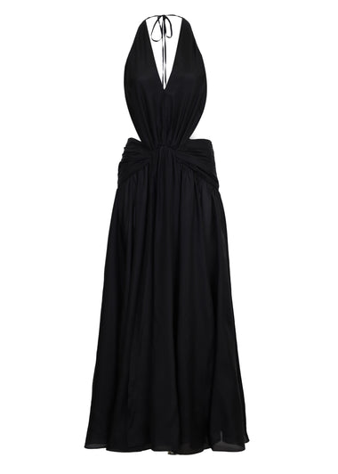 Rhiannon Plunge Halter Maxi Black