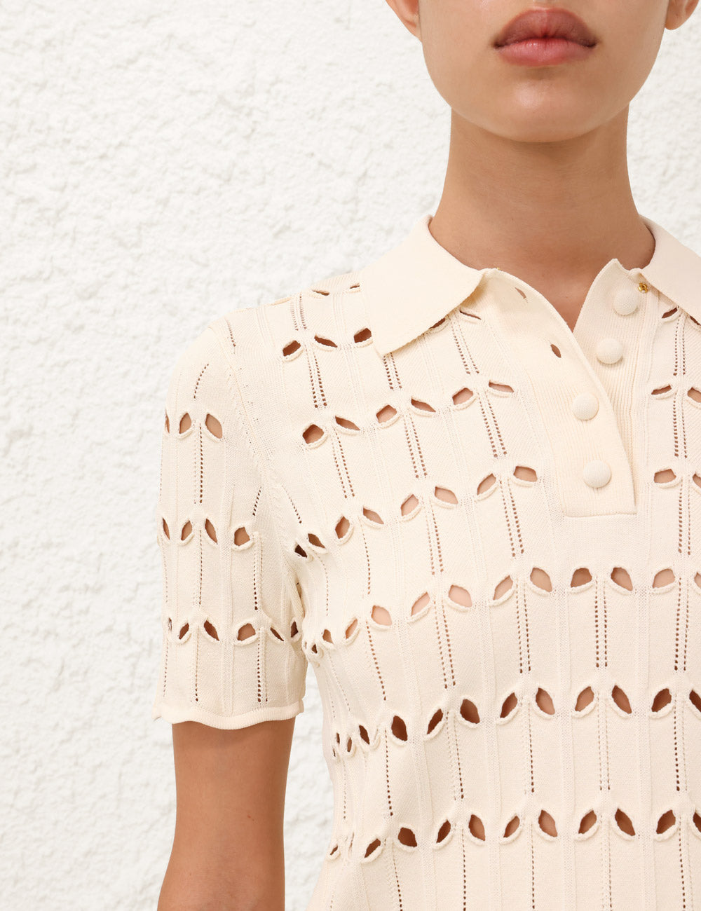 Load image into Gallery viewer, Rhiannon Pointelle Polo Cream
