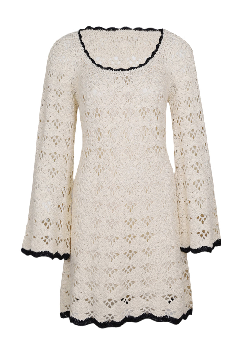 Rhiannon Scoop Neck Crochet Dress Cream/Black