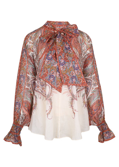 Rhiannon Tie Neck Blouse Cream Paisley