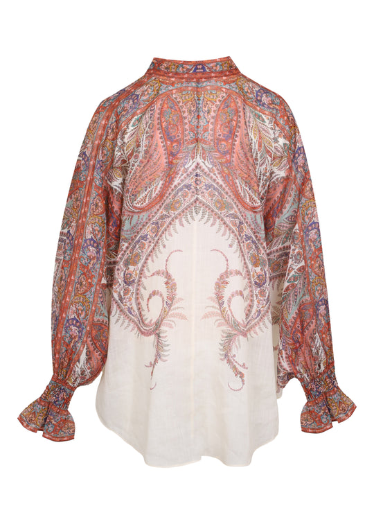 Load image into Gallery viewer, Rhiannon Tie Neck Blouse Cream Paisley
