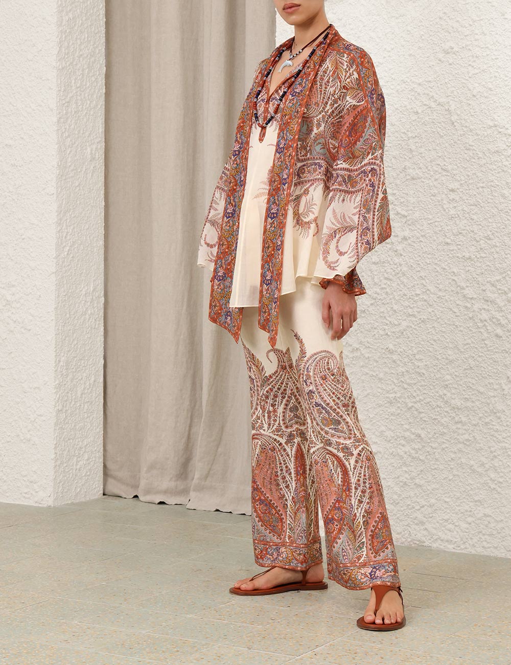 Load image into Gallery viewer, Rhiannon Tie Neck Blouse Cream Paisley
