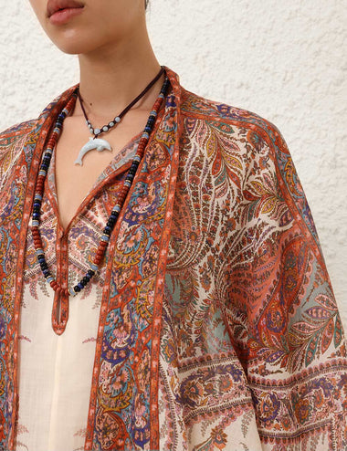 Rhiannon Tie Neck Blouse Cream Paisley