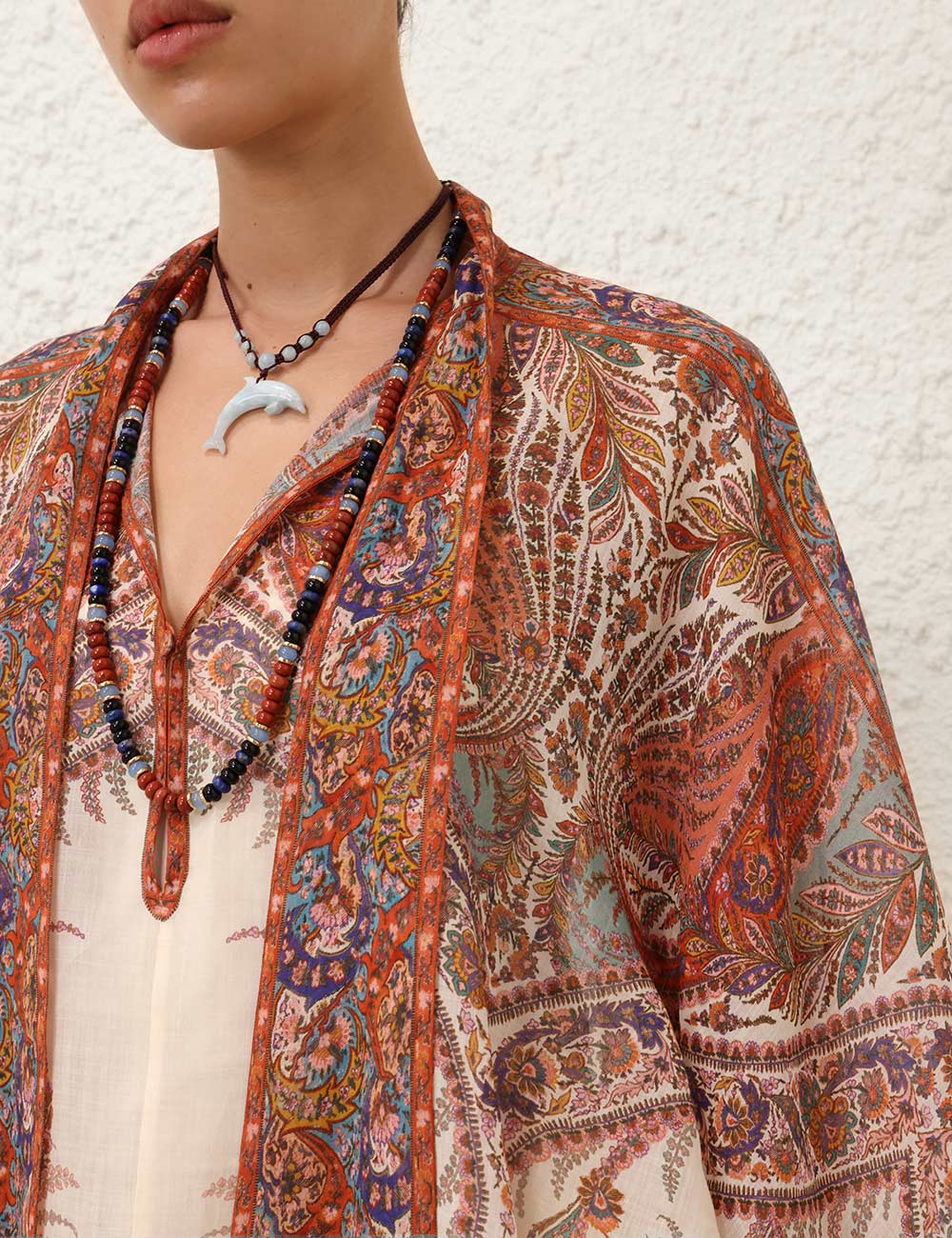 Load image into Gallery viewer, Rhiannon Tie Neck Blouse Cream Paisley
