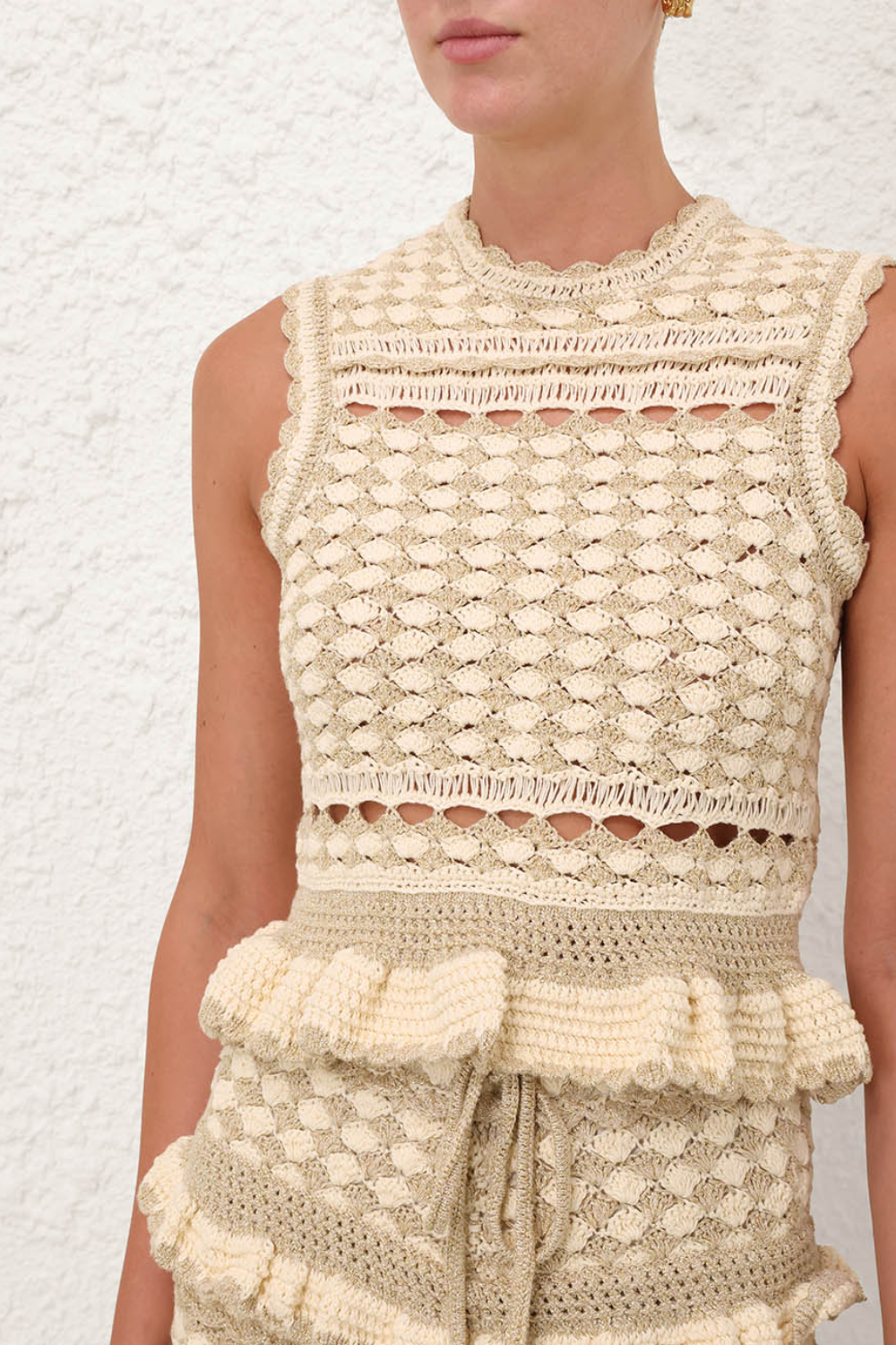 Wanderlust Crochet Tank Metallic Gold/Cream