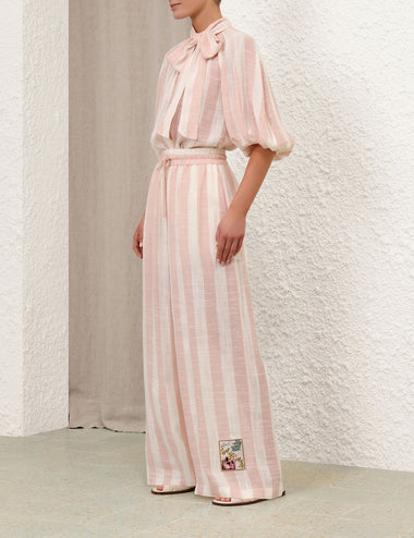 Acacia Blouson Shirt Pink Cream Stripe - Top