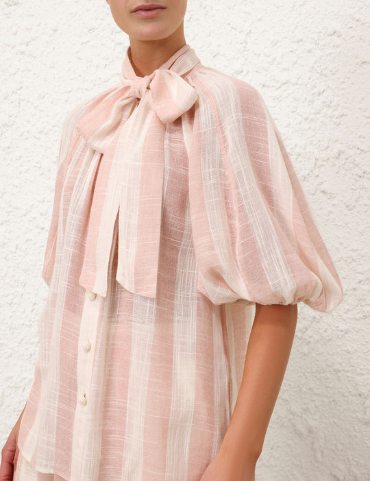 Acacia Blouson Shirt Pink Cream Stripe - Top