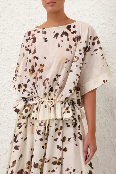 Acacia Draw Waist Top Watercolour Leopard