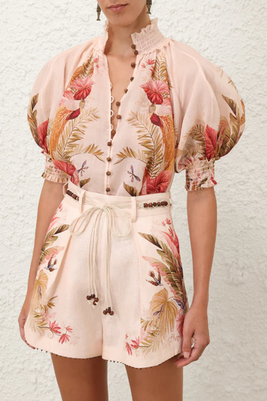 Ascension Billow Blouse Cream Palm Floral