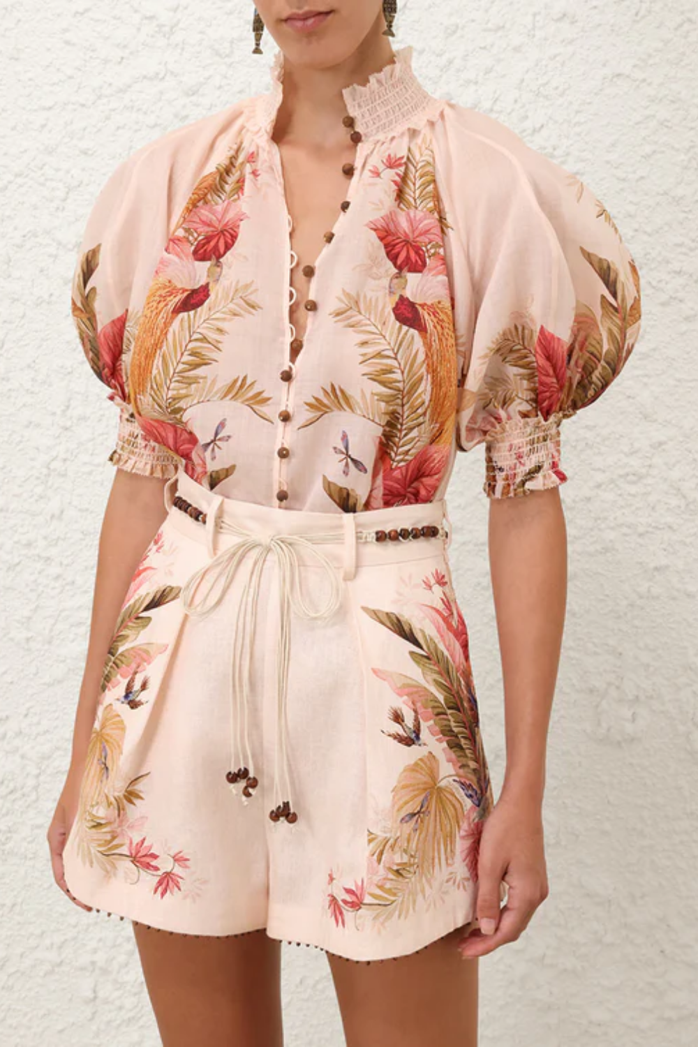 Load image into Gallery viewer, Ascension Billow Blouse Cream Palm Floral
