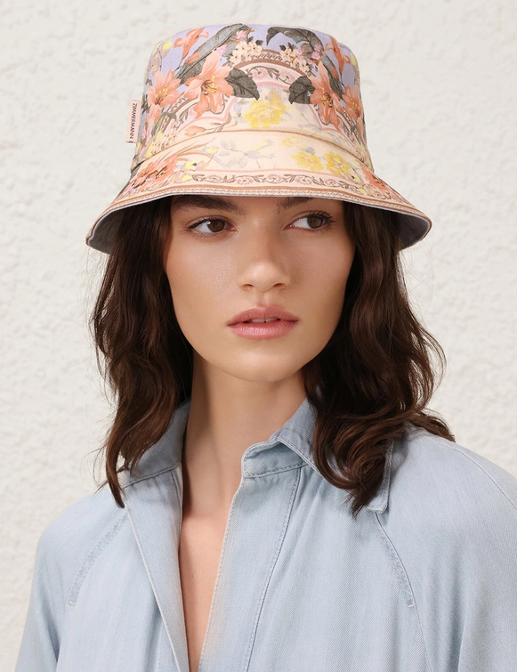Load image into Gallery viewer, Printed Canvas Bucket Hat Blue Floral - ONE SIZE - Hat
