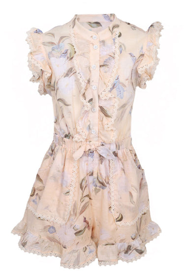 Cascadian Kids Frill Playsuit Cream Botanical  Floral